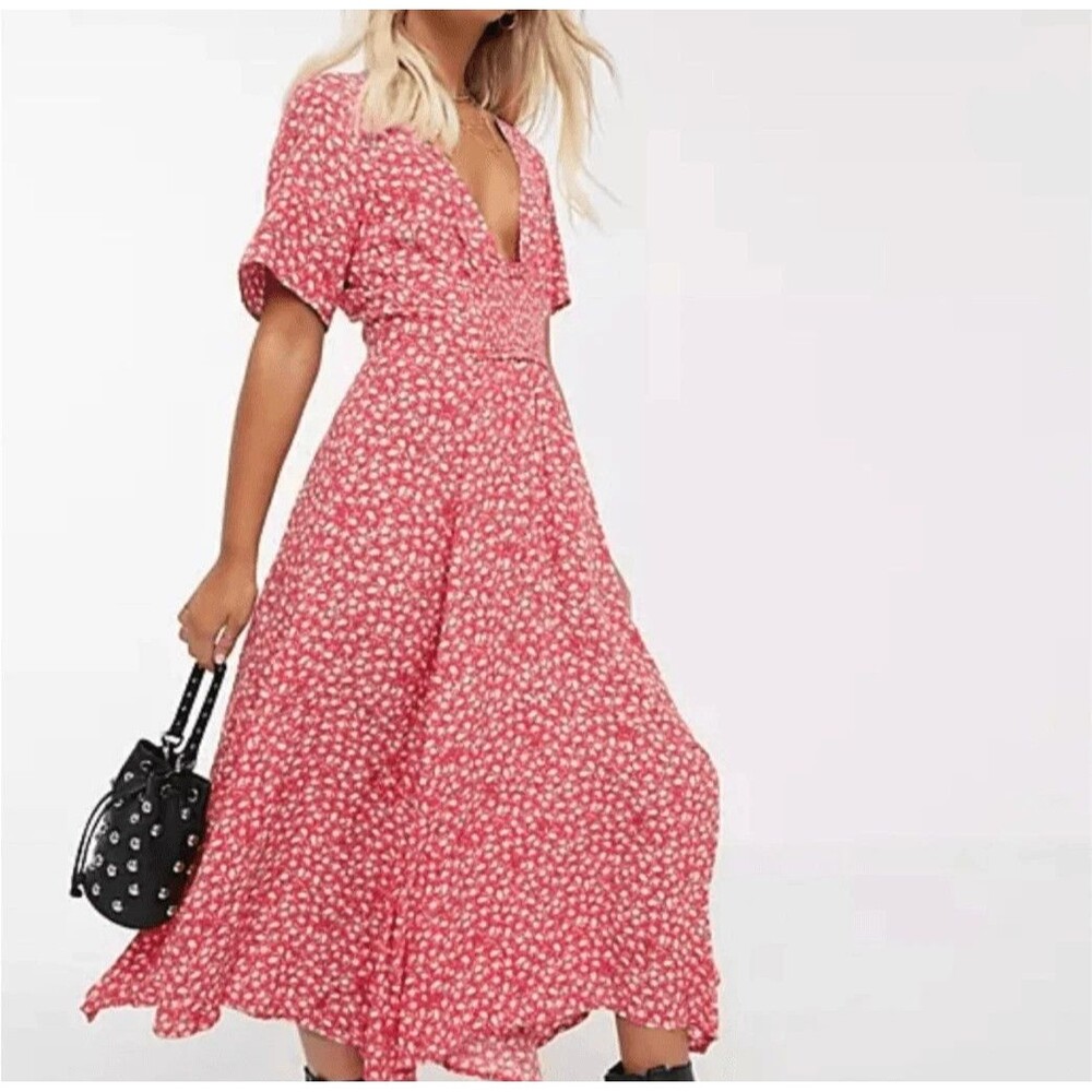 Free People red Floral Midi Dress - Picture 2 of 7